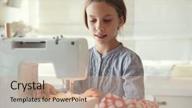  Presentation with child work animation - PPT theme enhanced with machines kids - 9 years old child studying background and a coral colored foreground