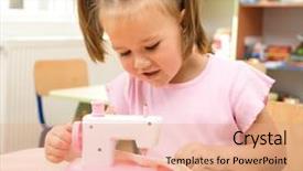 Presentation with sewing machine - PPT theme consisting of machines kids - cute little girl is playing background and a coral colored foreground