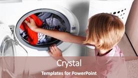  Presentation with clothes washing machine - Slide deck featuring machines kids - little girl washing clothes background and a  colored foreground