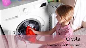  Presentation with clothes washing machine - Audience pleasing slide deck consisting of machines kids - little girl washing clothes backdrop and a coral colored foreground