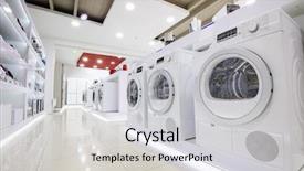  Presentation with retail - Audience pleasing presentation theme consisting of machines refrigerators and other home backdrop and a light gray colored foreground