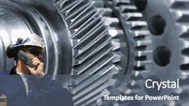  Presentation with blue gears engineering technology backdrop - Beautiful PPT theme featuring machiney in background metal bluish backdrop and a ocean colored foreground