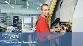  Presentation with manufacture - Colorful PPT theme enhanced with machining center at factory shop backdrop and a ocean colored foreground