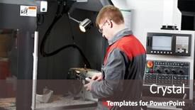  Presentation with service technician - Amazing PPT theme having machining milling center in tool backdrop and a dark gray colored foreground