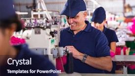  Presentation with sewing machine safety - Slides enhanced with stitching line - happy senior machinist sewing background and a wine colored foreground