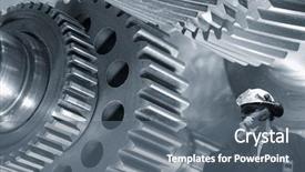  Presentation with machinery - Colorful PPT theme enhanced with machinist worker with large gears backdrop and a gray colored foreground