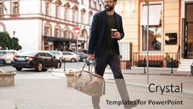  Presentation with city street - Cool new PPT theme with macho - portrait of a handsome smiling backdrop and a mint green colored foreground