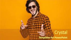  Presentation with fingers - Audience pleasing presentation design consisting of macho - portrait of positive guy 20s backdrop and a crimson colored foreground