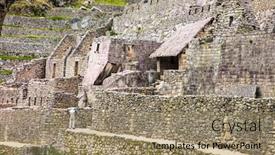  Presentation with world heritage - PPT theme featuring machu-picchu-detail-from-peruvian background and a coral colored foreground
