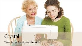  Presentation with sew - Colorful slide deck enhanced with macine learning - senior woman teaching her teenage backdrop and a lemonade colored foreground