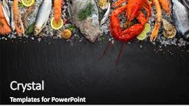  Presentation with salmon fish - Presentation theme consisting of mackerel and other shells serve background and a dark gray colored foreground