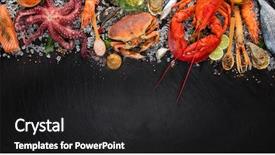  Presentation with salmon fish - Beautiful PPT theme featuring mackerel and other shells serve backdrop and a dark gray colored foreground