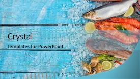  Presentation with salmon fish - Presentation design enhanced with mackerel and other shells serve background and a light blue colored foreground