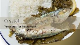  Presentation with olive oil - Colorful PPT layouts enhanced with mackerel-baked-in-vine-leaves backdrop and a coral colored foreground