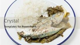  Presentation with olive oil - Beautiful theme featuring mackerel-baked-in-vine-leaves backdrop and a soft green colored foreground