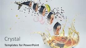  Presentation with olive oil - Beautiful presentation theme featuring mackerel-fish-dives-in-olive backdrop and a sky blue colored foreground