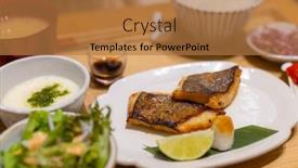  Presentation with fish - PPT theme enhanced with mackerel-fish-fillet-marinated background and a coral colored foreground