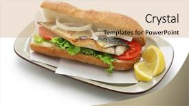  Presentation with food fish - Theme with mackerel fish sandwich balik ekmek background and a coral colored foreground