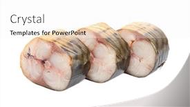  Presentation with helva fresh sliced halva - Amazing slides having golden fish isolated white - mackerel sliced backdrop and a white colored foreground