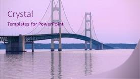  Presentation with mackinac bridge - PPT theme featuring mackinac-suspension-bridge-at-sunrise background and a sky blue colored foreground