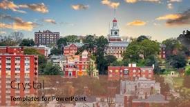  Presentation with dusk - Slide deck having macon-georgia-usa-downtown-skyline background and a coral colored foreground