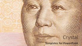  Presentation with photograph - Cool new presentation design with macro close up photograph of mao on the chinese 20 yuan currency note backdrop and a coral colored foreground