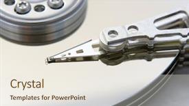  Presentation with computer - PPT theme featuring macro of an opened computer background and a sky blue colored foreground