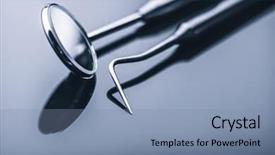  Presentation with dental full metal crown - PPT theme having shiny metal tools on surface background and a seafoam green colored foreground