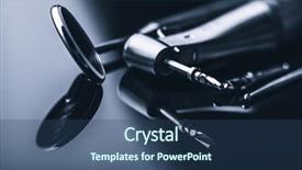  Presentation with dental full metal crown - Presentation design featuring shiny metal tools on surface background and a ocean colored foreground