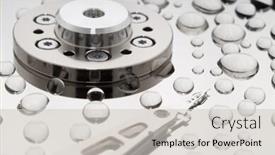  Presentation with hard disk drive - Beautiful presentation featuring macro of opened hard disk drive backdrop and a light gray colored foreground