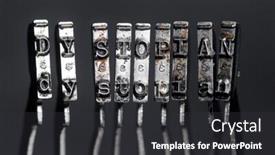  Presentation with work the word in your life - PPT theme having macro-of-the-word-dystopian background and a dark gray colored foreground