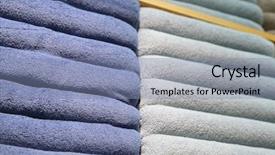  Presentation with piles - Slide set having macro piles of towels on the shelves for sale background and a seafoam green colored foreground