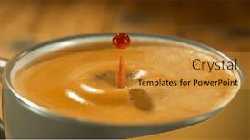  Presentation with cup coffee - PPT theme consisting of macro-shot-of-coffee-drop background and a gold colored foreground