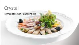  Presentation with turkish restaurant business plan - Presentation design enhanced with macro shot of elegant restaurant plate with salted smoked salmon sliced mackerel and butter fish isolated raw assorted fish delicacies or sashimi decorated with fresh herbs and olives closeup background and a white colored foreground