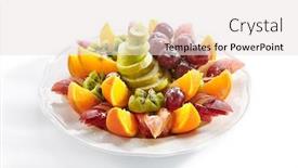  Presentation with apple pear - Beautiful slide set featuring macro shot of fruit plate with orange wedges apple grapes kiwi and pear isolated vegan platter with sweet sliced fruits healthy and delicious breakfast closeup backdrop and a lemonade colored foreground