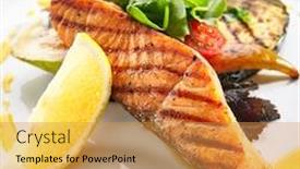  Presentation with salmon grilled fish salmon grilled - Colorful presentation theme enhanced with macro shot of grilled salmon steak with bbq vegetables fresh greens and spices closup barbecue red trout fish fillet decorated with spicy greens on white restaurant plate isolated backdrop and a gold colored foreground