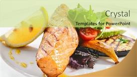  Presentation with salmon grilled fish salmon grilled - PPT theme enhanced with macro-shot-of-grilled-salmon background and a yellow colored foreground
