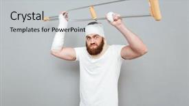  Presentation with fight - Beautiful presentation theme featuring mad aggressive young man rased backdrop and a light gray colored foreground