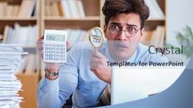  Presentation with report - Presentation design featuring mad-auditor-looking-for-errors background and a light blue colored foreground