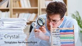  Presentation with report - Slide deck with mad-auditor-looking-for-errors background and a light blue colored foreground