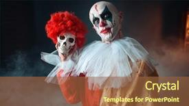  Presentation with clown - Cool new slide deck with mad bloody clown holds human backdrop and a tawny brown colored foreground