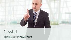  Presentation with office - Audience pleasing presentation design consisting of mad-business-man-pointing backdrop and a sky blue colored foreground