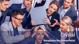  Presentation with woman leader - Beautiful theme featuring mad business people office error backdrop and a navy blue colored foreground