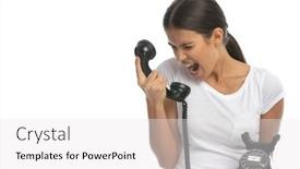  Presentation with old telephone - Colorful PPT theme enhanced with mad-casual-woman-talking backdrop and a white colored foreground