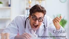  Presentation with eat - Colorful slide deck enhanced with mad-crazy-doctor-preparing backdrop and a light blue colored foreground