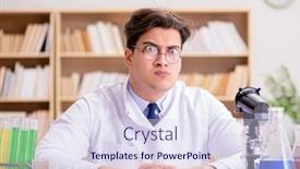  Presentation with mad scientist - Audience pleasing PPT theme consisting of mad crazy scientist doctor doing experiments in a laboratory backdrop and a sky blue colored foreground