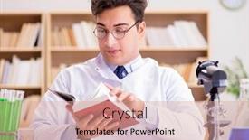  Presentation with mad scientist - Colorful slide deck enhanced with mad-crazy-scientist-doctor-doing backdrop and a coral colored foreground