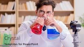  Presentation with mad scientist - Colorful PPT theme enhanced with mad-crazy-scientist-doctor-doing backdrop and a lemonade colored foreground