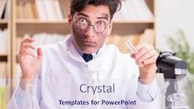  Presentation with mad scientist - Presentation theme featuring mad-crazy-scientist-doctor-doing background and a sky blue colored foreground