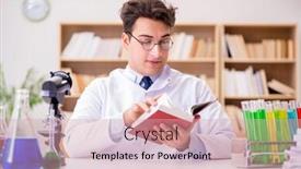  Presentation with mad scientist - Cool new presentation theme with mad crazy scientist doctor doing experiments in a laboratory backdrop and a coral colored foreground